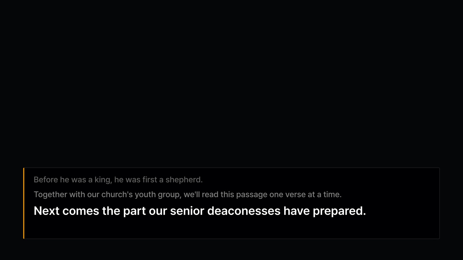 OBS lower-third — two dimmed context lines and the current sentence